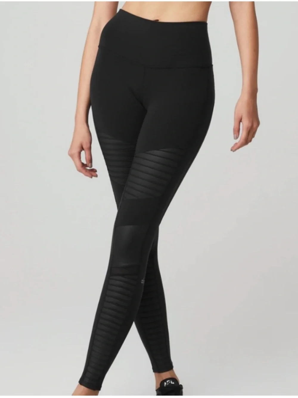 Alo Black Moto-Style Mesh Panel Leggings XS